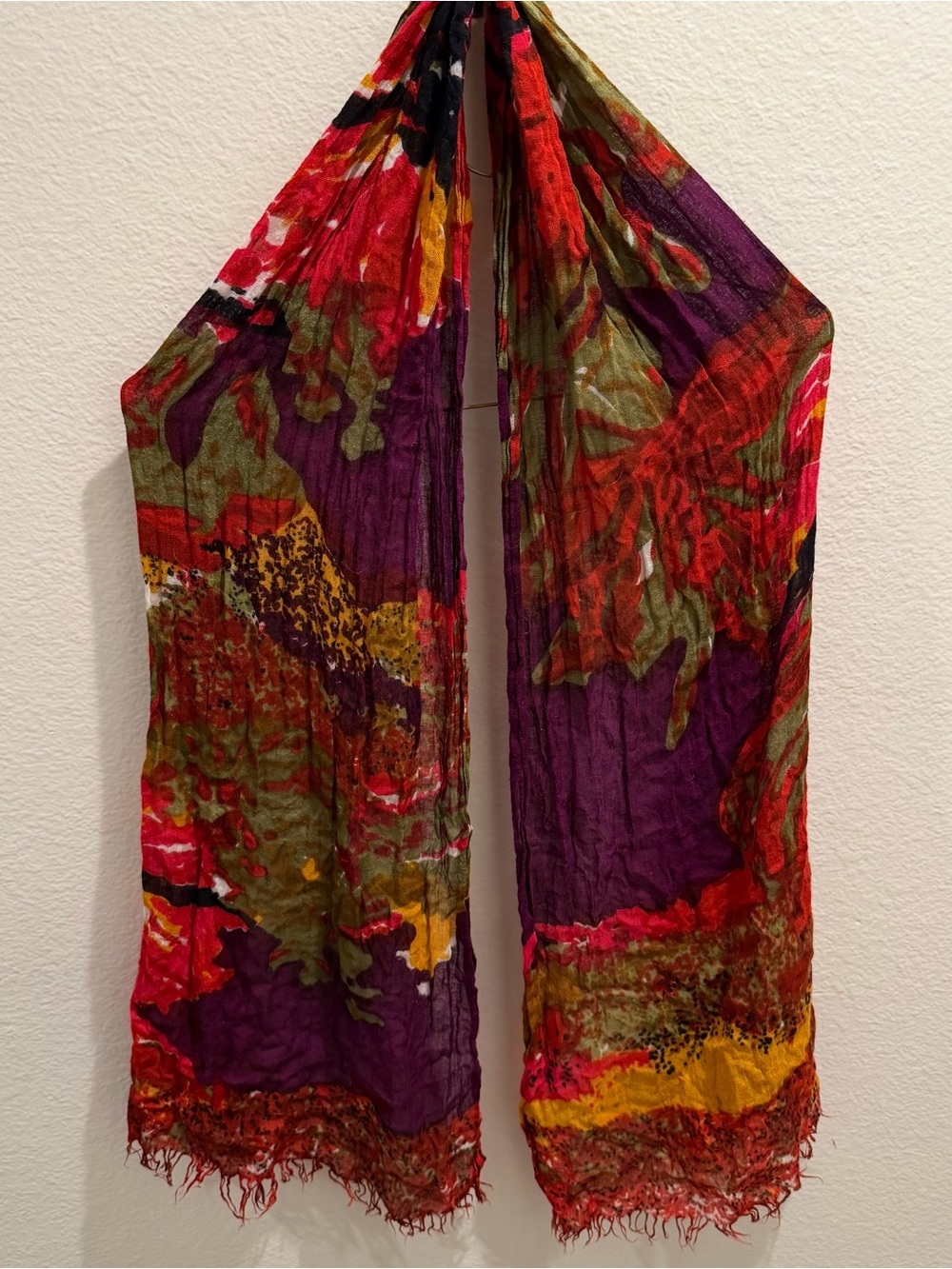 Floral Print Lightweight Scarf in Purple, Red & Olive
